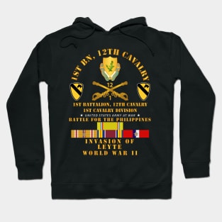 1st Bn 12 Cav - 1st Cav - Invasion Leyte - Phil - WWII w PAC SVC Hoodie